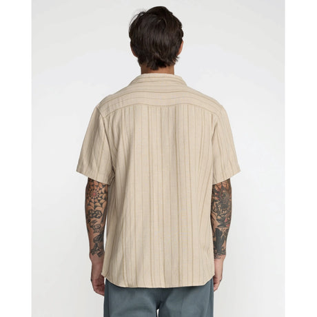 RVCA RVCA Men's Exotica Stripe Short Sleeve Shirt - Light Khaki Light Khaki S Mens Button Up Short Sleeve Shirts