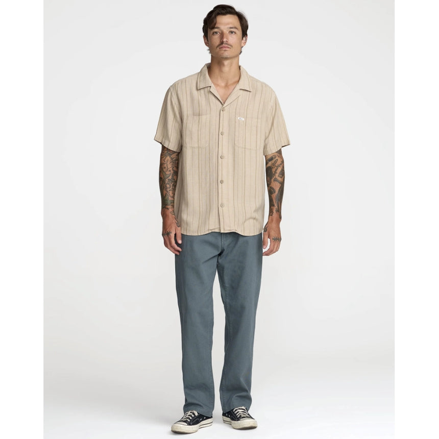 RVCA RVCA Men's Exotica Stripe Short Sleeve Shirt - Light Khaki Light Khaki S Mens Button Up Short Sleeve Shirts