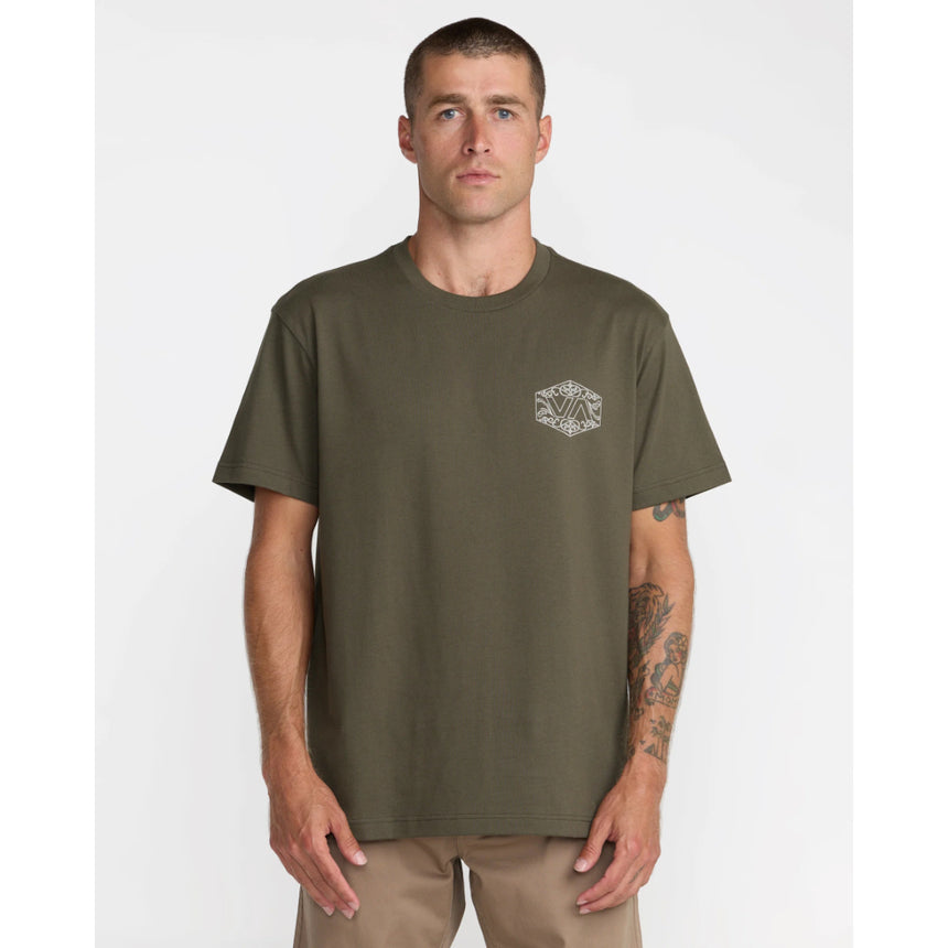 RVCA RVCA Men's Hex Filigre Short Sleeve Shirt - Fatigue Fatigue S Mens T-Shirts