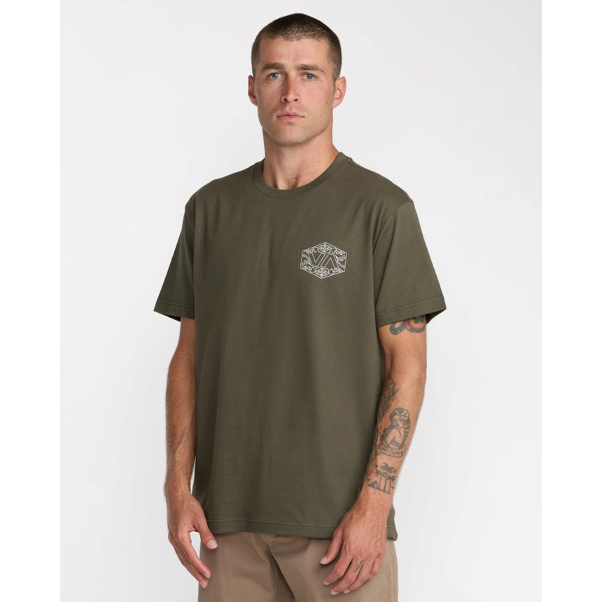 RVCA RVCA Men's Hex Filigre Short Sleeve Shirt - Fatigue Fatigue S Mens T-Shirts