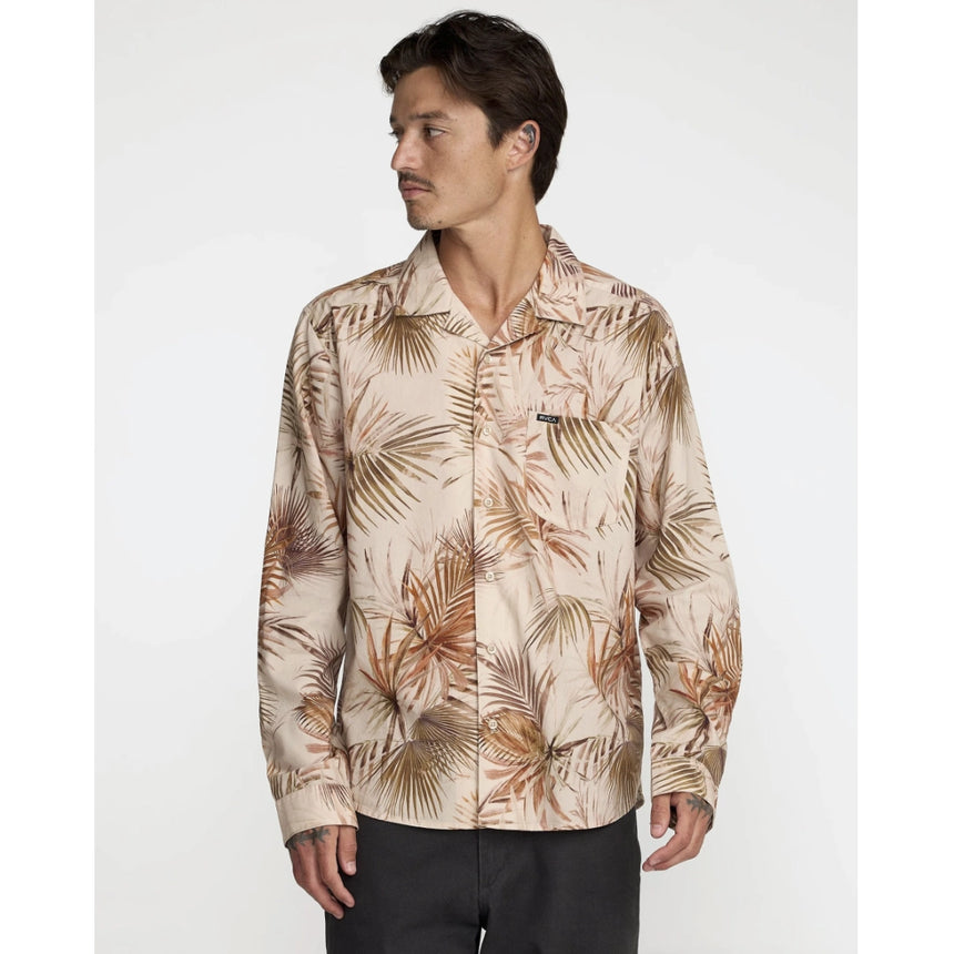 RVCA RVCA Men's Mel G Palm Long Sleeve Shirt - Khaki Khaki M Mens Button Up Long Sleeve Shirts