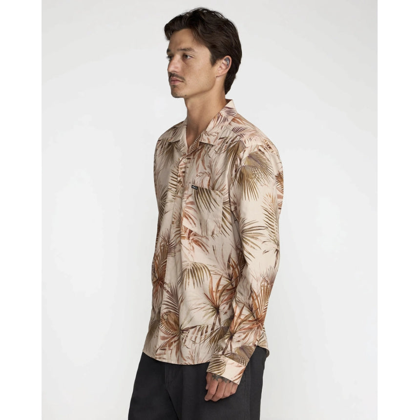 RVCA RVCA Men's Mel G Palm Long Sleeve Shirt - Khaki Khaki M Mens Button Up Long Sleeve Shirts