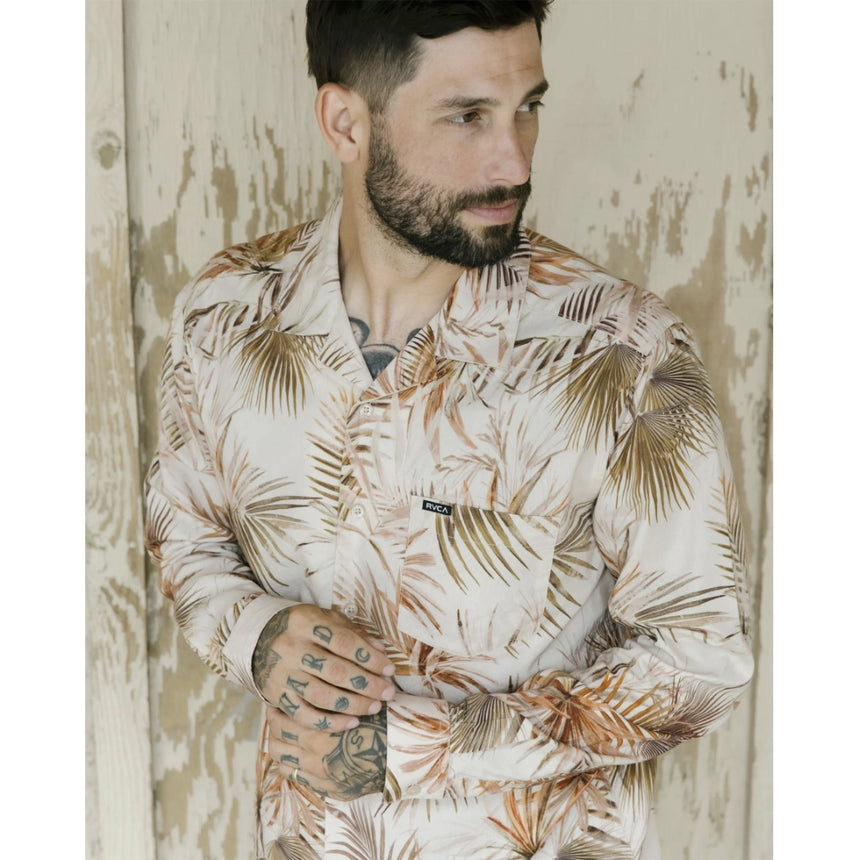 RVCA RVCA Men's Mel G Palm Long Sleeve Shirt - Khaki Khaki M Mens Button Up Long Sleeve Shirts