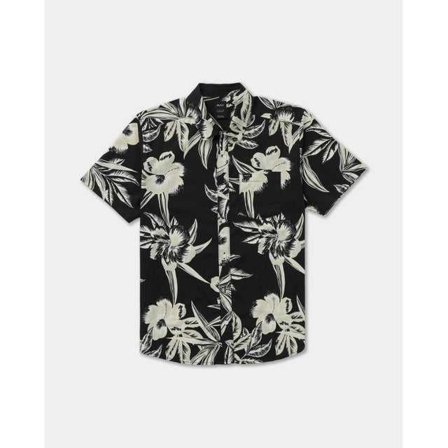 RVCA RVCA Men's Overspray Short Sleeve Shirt - Black Black S Mens Button Up Short Sleeve Shirts
