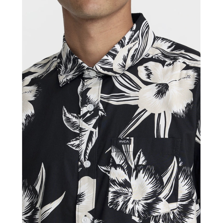 RVCA RVCA Men's Overspray Short Sleeve Shirt - Black Black S Mens Button Up Short Sleeve Shirts