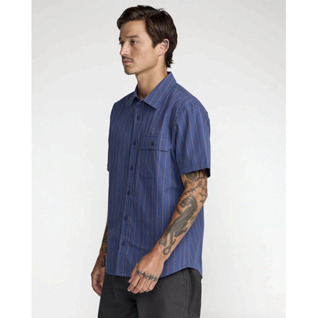 RVCA RVCA Men's TJP Dayshift Stripe Short Sleeve Shirt - Moody Blue Moody Blue M Mens Button Up Short Sleeve Shirts