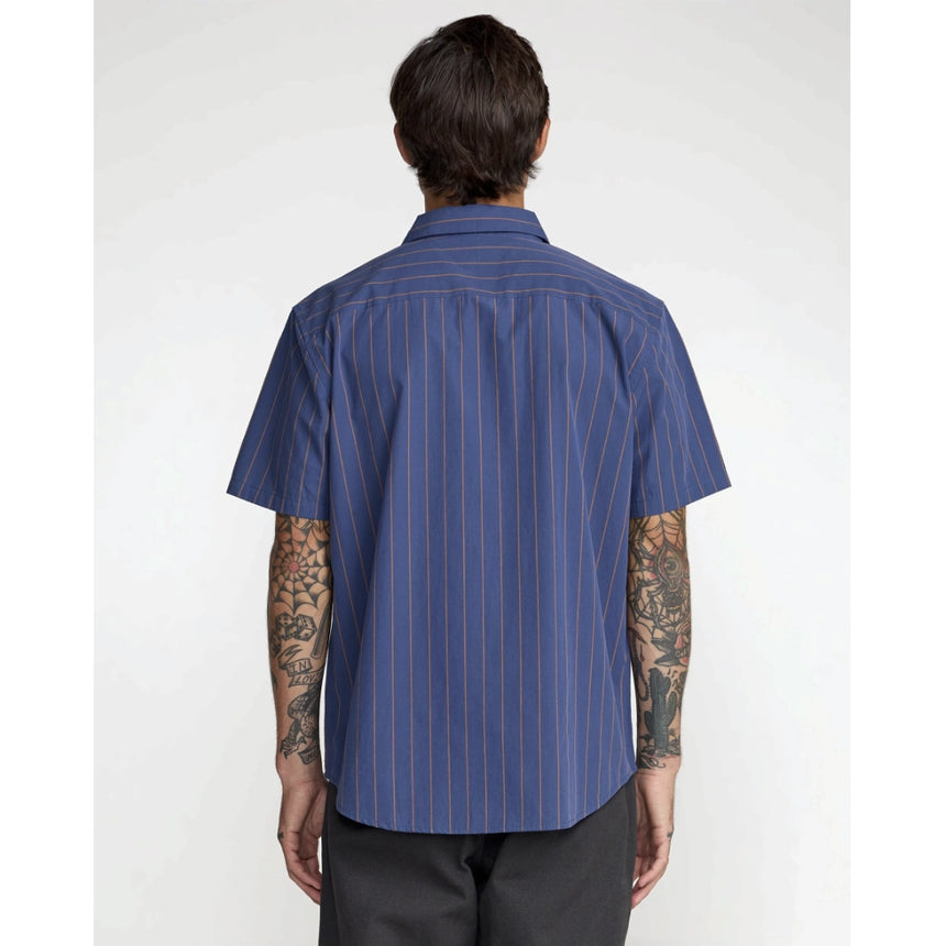 RVCA RVCA Men's TJP Dayshift Stripe Short Sleeve Shirt - Moody Blue Moody Blue M Mens Button Up Short Sleeve Shirts