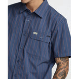 RVCA RVCA Men's TJP Dayshift Stripe Short Sleeve Shirt - Moody Blue Moody Blue M Mens Button Up Short Sleeve Shirts