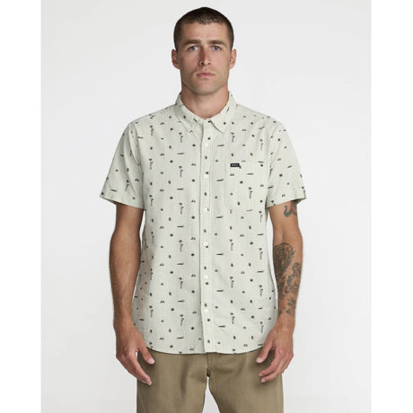 RVCA RVCA Men's That'll Do Seersucker Short Sleeve Shirt - Ranger Green Ranger Green S Mens Button Up Short Sleeve Shirts