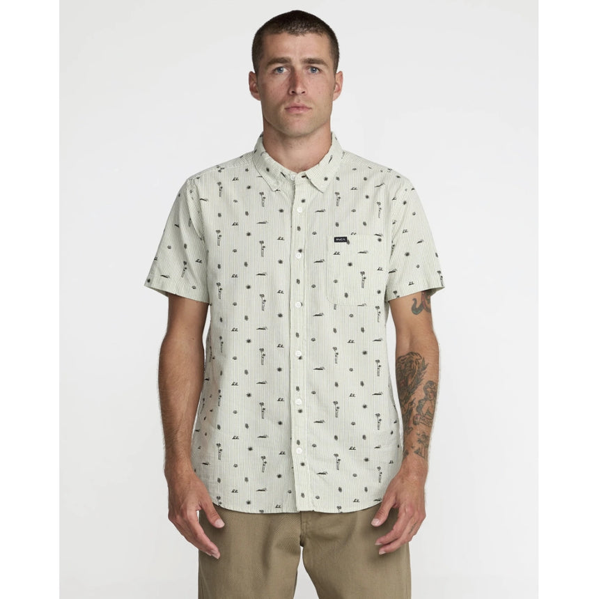 RVCA RVCA Men's That'll Do Seersucker Short Sleeve Shirt - Ranger Green Ranger Green S Mens Button Up Short Sleeve Shirts