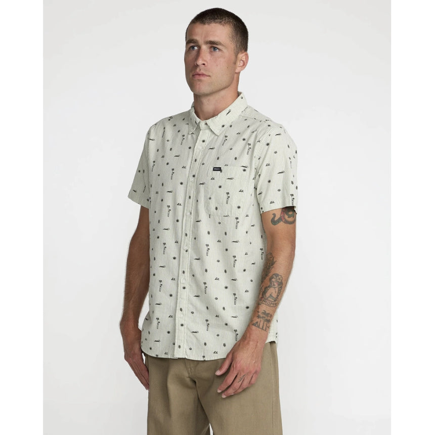 RVCA RVCA Men's That'll Do Seersucker Short Sleeve Shirt - Ranger Green Ranger Green S Mens Button Up Short Sleeve Shirts