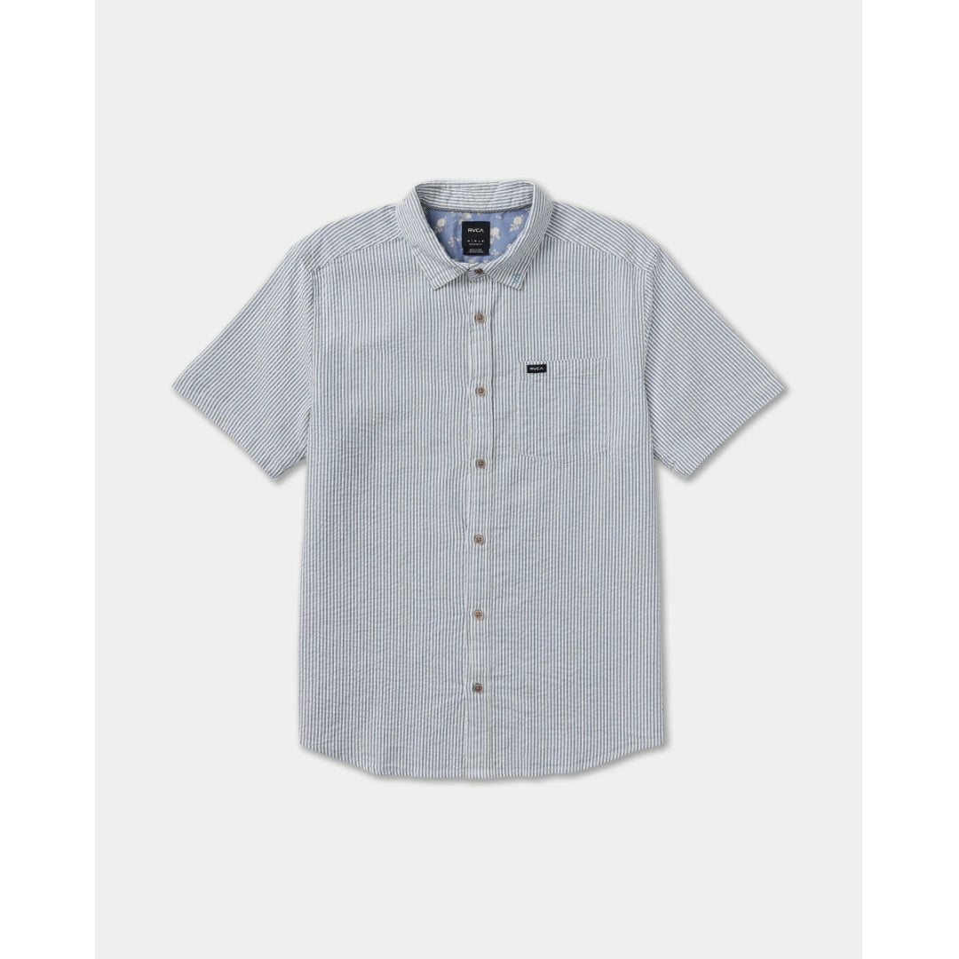 RVCA RVCA Men's That'll Do Seersucker Short Sleeve Shirt - Vintage Navy Vintage Navy S Mens Button Up Short Sleeve Shirts