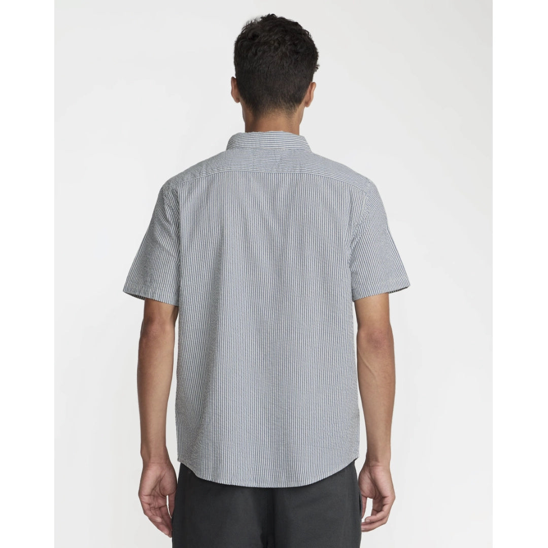 RVCA RVCA Men's That'll Do Seersucker Short Sleeve Shirt - Vintage Navy Vintage Navy S Mens Button Up Short Sleeve Shirts