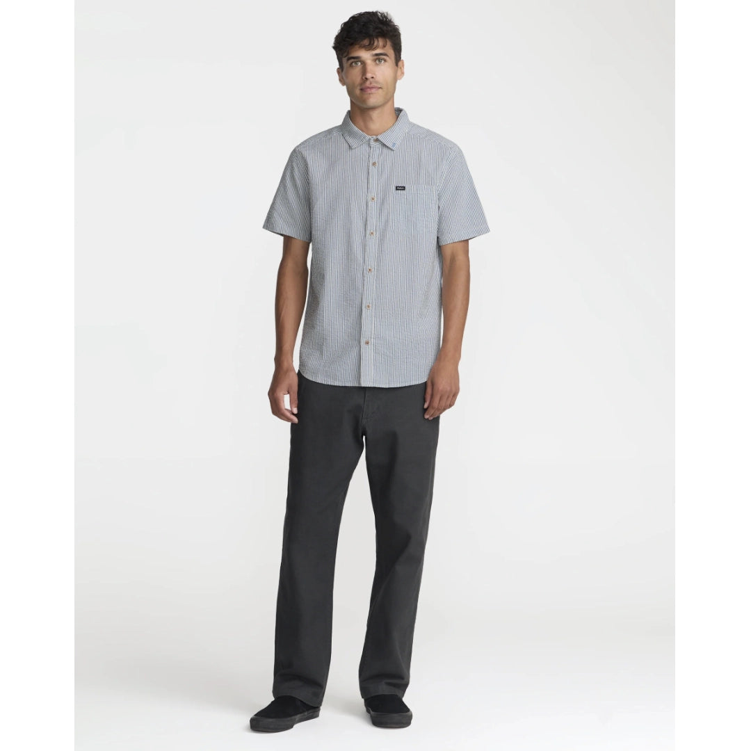 RVCA RVCA Men's That'll Do Seersucker Short Sleeve Shirt - Vintage Navy Vintage Navy S Mens Button Up Short Sleeve Shirts