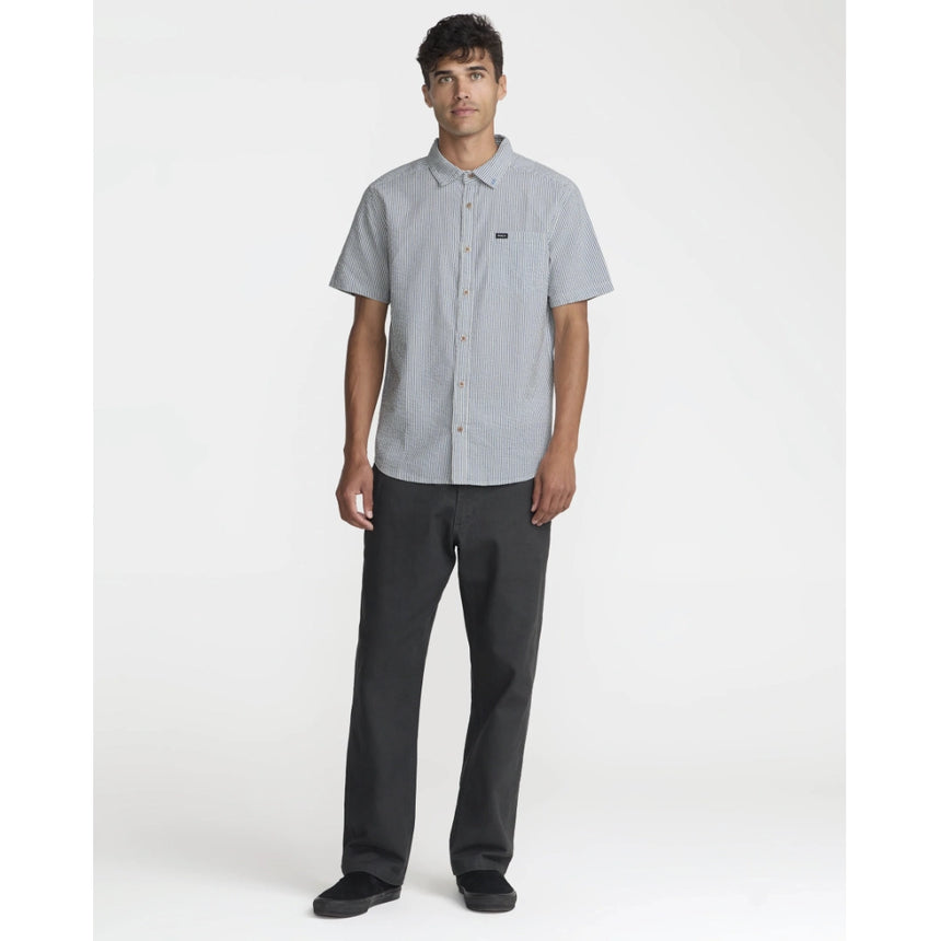 RVCA RVCA Men's That'll Do Seersucker Short Sleeve Shirt - Vintage Navy Vintage Navy S Mens Button Up Short Sleeve Shirts