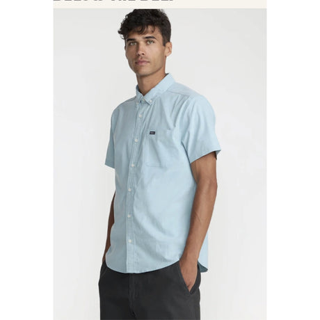 RVCA RVCA Men's Thatll Do Stretch Short Sleeve Shirt - Deep Teal Deep Teal S Mens Button Up Short Sleeve Shirts