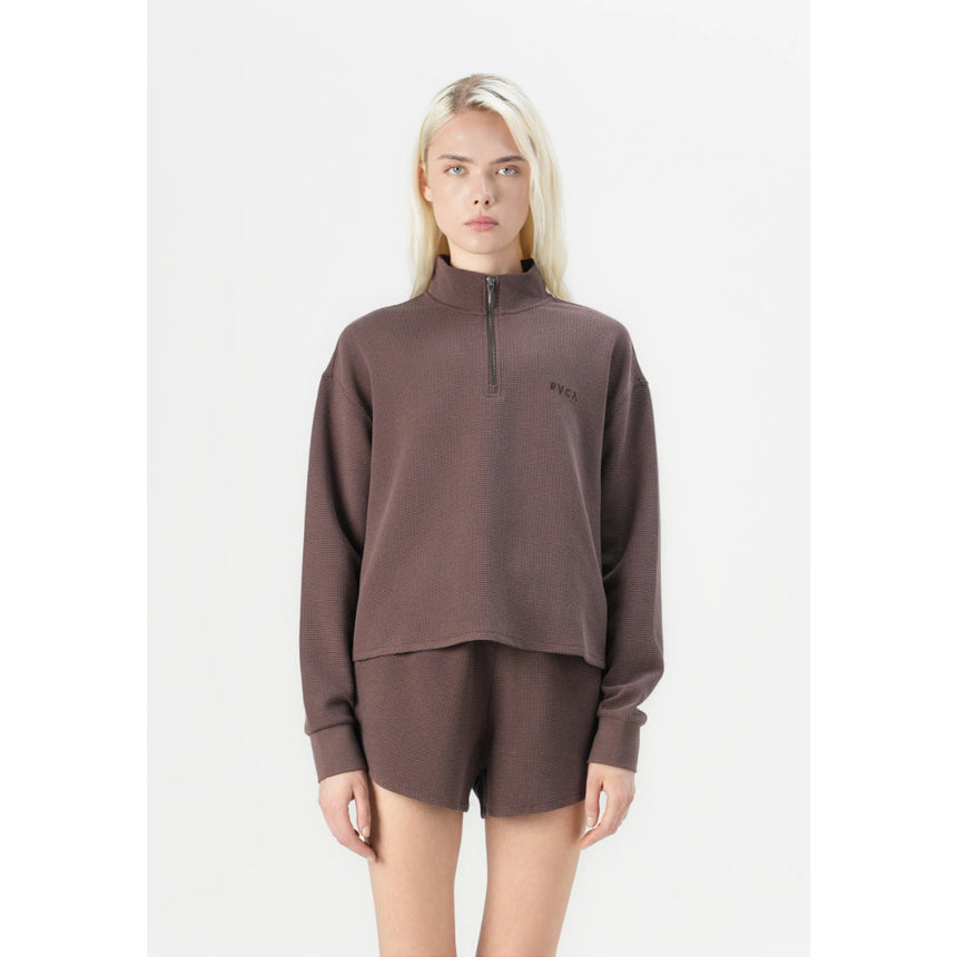 RVCA RVCA Women's Glory Waffle Pullover Bear Brown XS Womens Pull Over Hoodies