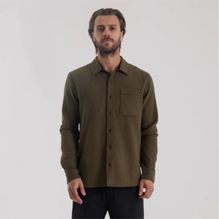 Roark Roark Men's Crossroads Organic Cotton Flannel - Dark Military Dark Military M Mens Flannel Long Sleeve Shirts