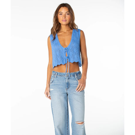 Roxy Roxy Women's Beach Bound Crochet Vest BLUE HORIZON SOLID S Womens Tank Tops