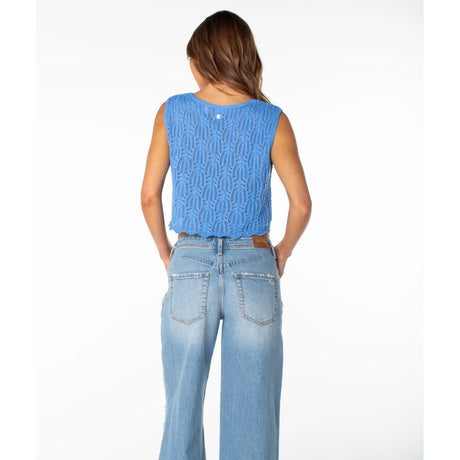 Roxy Roxy Women's Beach Bound Crochet Vest BLUE HORIZON SOLID S Womens Tank Tops