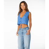 Roxy Roxy Women's Beach Bound Crochet Vest BLUE HORIZON SOLID S Womens Tank Tops