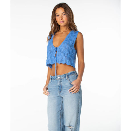 Roxy Roxy Women's Beach Bound Crochet Vest BLUE HORIZON SOLID S Womens Tank Tops