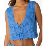 Roxy Roxy Women's Beach Bound Crochet Vest BLUE HORIZON SOLID S Womens Tank Tops