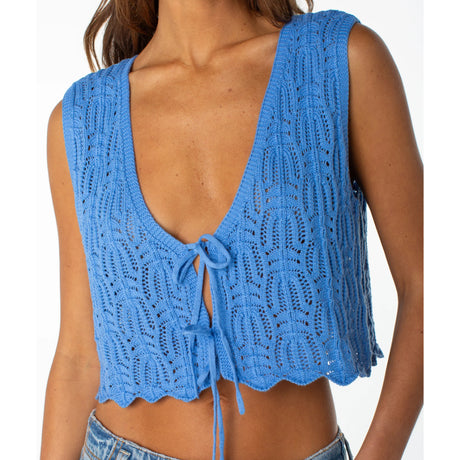 Roxy Roxy Women's Beach Bound Crochet Vest BLUE HORIZON SOLID S Womens Tank Tops