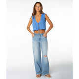 Roxy Roxy Women's Beach Bound Crochet Vest BLUE HORIZON SOLID S Womens Tank Tops