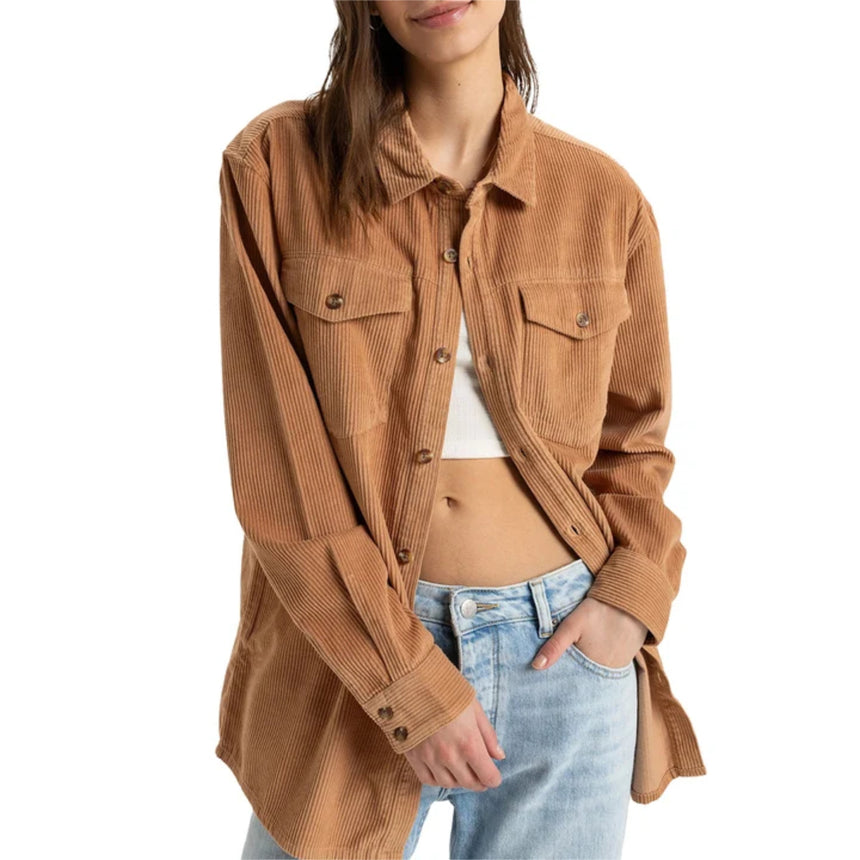Roxy Roxy Women's Let It Corduroy Shirt Camel XS Womens Long Sleeve Shirts