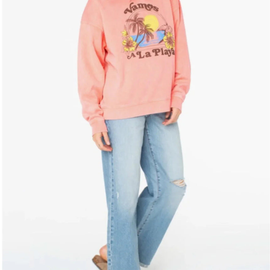 Roxy Roxy Women's Lineup Oversized Crew Hoodie Sugar Coral Solid XS Womens Pull Over Hoodies
