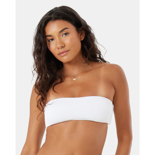 Roxy Roxy Women's Rib Love Knot Bandeau Bikini Top White S Womens Bikini Tops