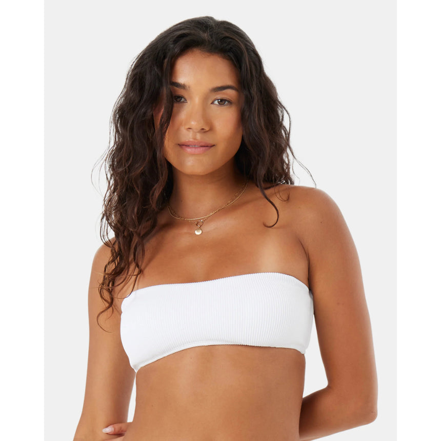 Roxy Roxy Women's Rib Love Knot Bandeau Bikini Top White S Womens Bikini Tops