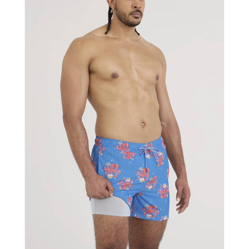Saxx Saxx Men's Oh Buoy 2N1 Volley 5" - Octopus Bartender-Blue Octopus Bartender-Blue M Mens Elastic Casual Trunks