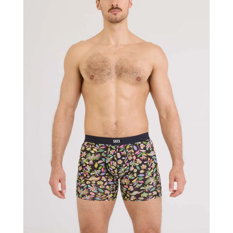 Saxx Saxx Men's Vibe Xtra Soft Comfort Boxer Brief Fly - Amate Garden-Black Amate Garden-Black S Mens Boxer Brief Underwear