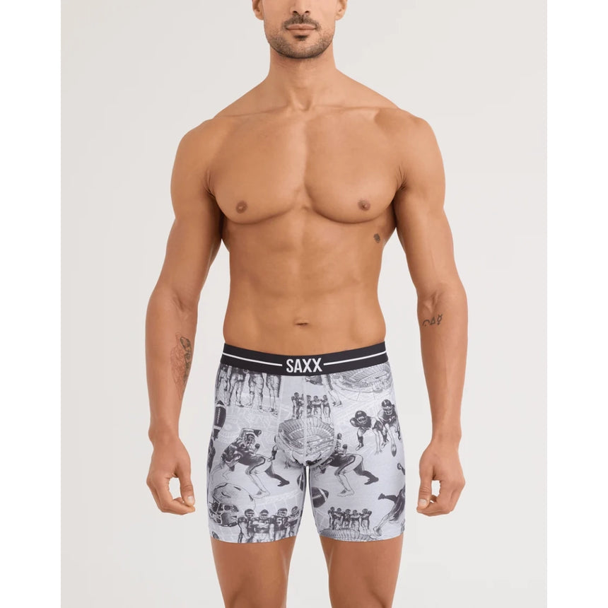 Saxx Saxx Men's Volt Breathable Mesh Boxer Brief - Gridiron Action - Grey Heather Gridiron Action- Grey Hthr S Mens Boxer Brief Underwear