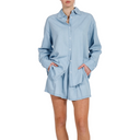Chemise boutonnée en denim chambray pour femme brune