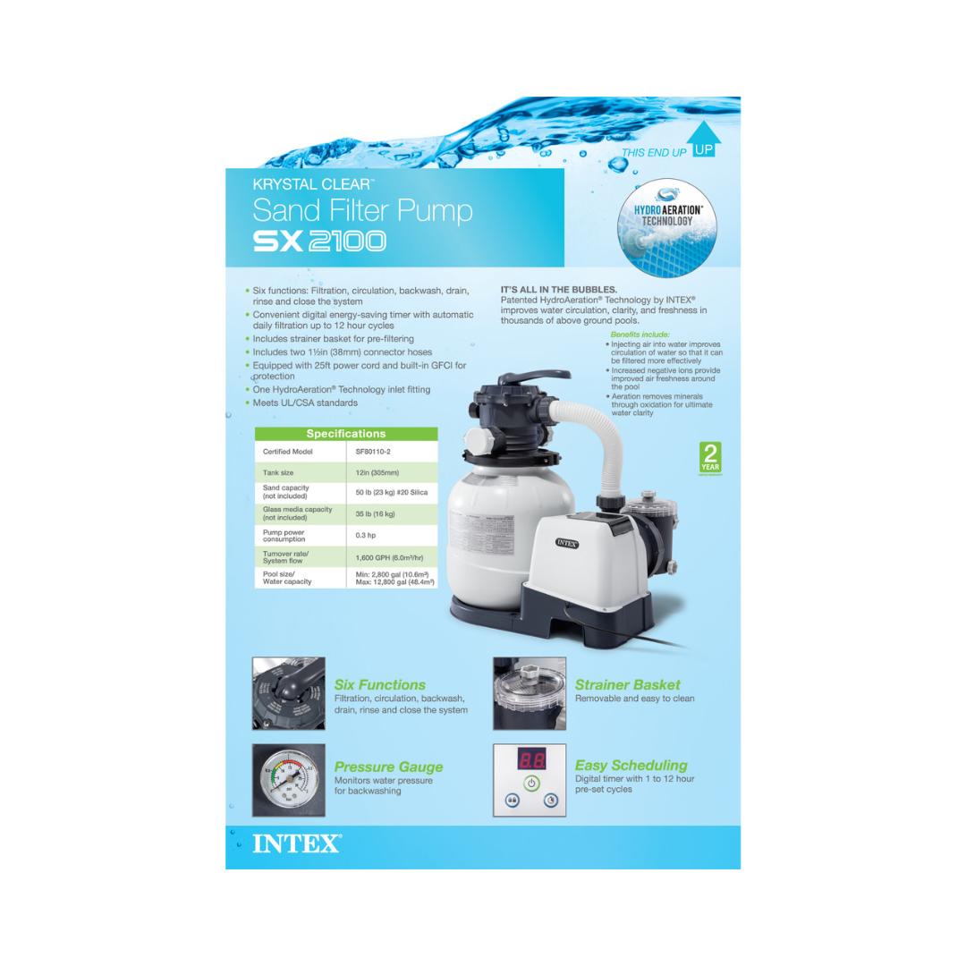 Intex Krystal Clear™ Sand Filter Pump - 2100 GPH