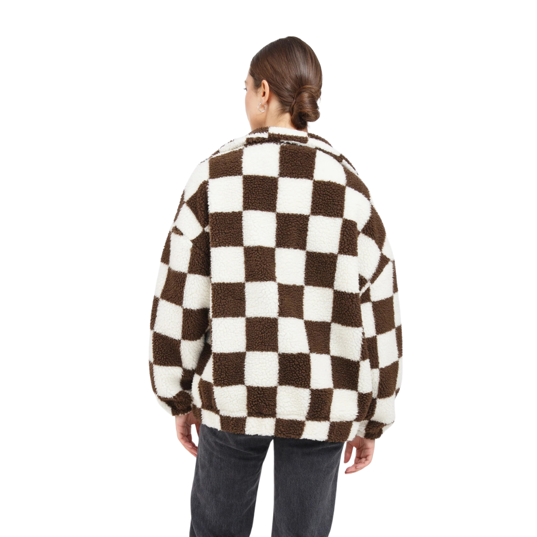 Brunette Checkerboard Sherpa Jacket