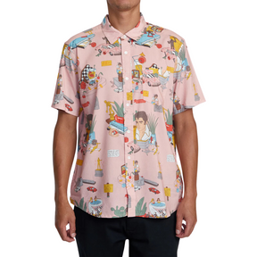 RVCA RVCA Men's Luke P Button Up Shirt Light Blue S Mens Button Up Short Sleeve Shirts