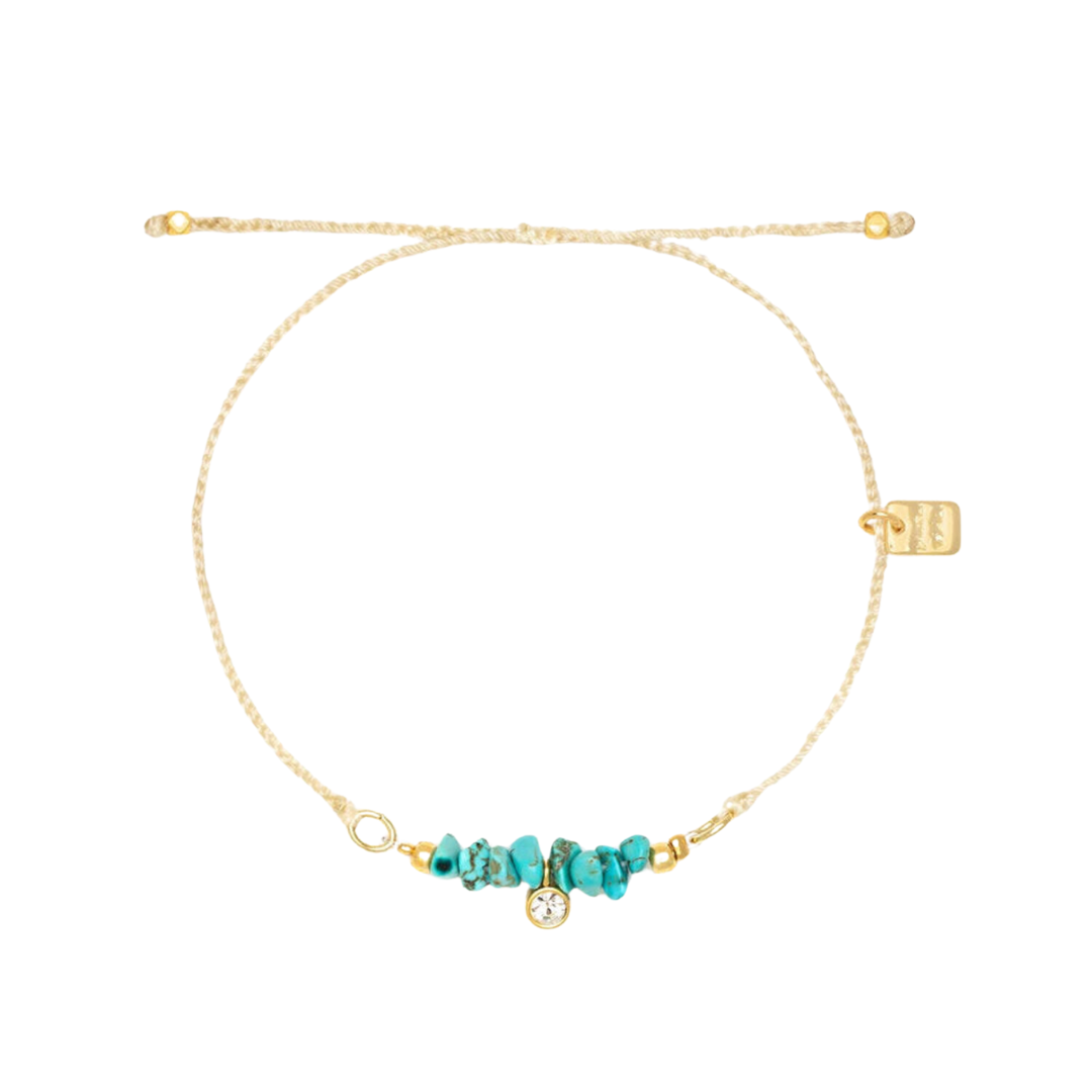 Pura Vida Dainty Turquoise Bd GD Charm Bracelet