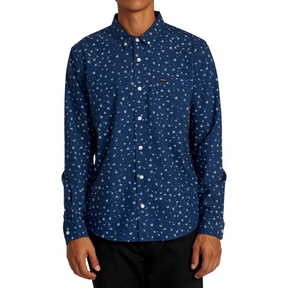 RVCA RVCA Men's That'll Do Print LS Dark Denim M Mens Button Up Long Sleeve Shirts