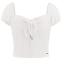 Guess Guess Women's Knit Eliane Eyelet Puffed Top White S Womens T-Shirts