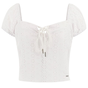 Guess Guess Women's Knit Eliane Eyelet Puffed Top White S Womens T-Shirts
