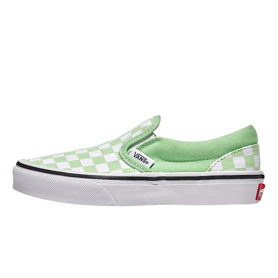 Vans Kids Classic Slip On Shoes - Color Theory Checkerboard Pistachio Green