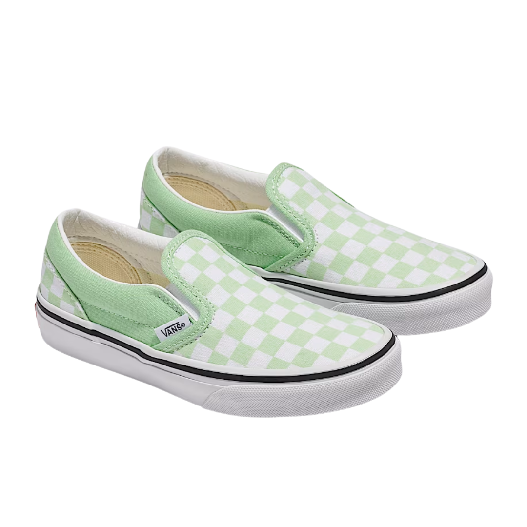 Vans Kids Classic Slip On Shoes - Color Theory Checkerboard Pistachio Green