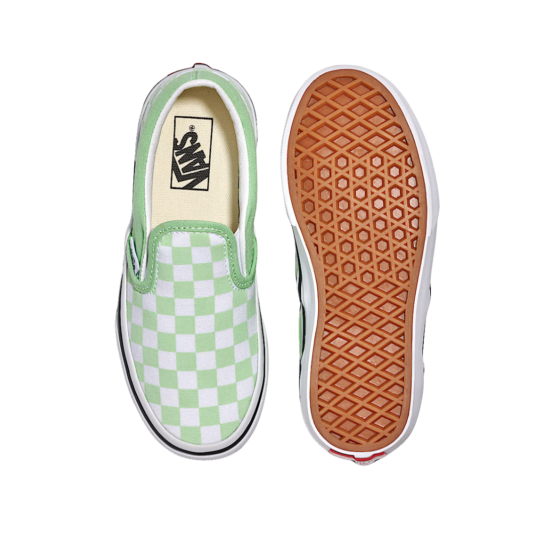 Vans Kids Classic Slip On Shoes - Color Theory Checkerboard Pistachio Green