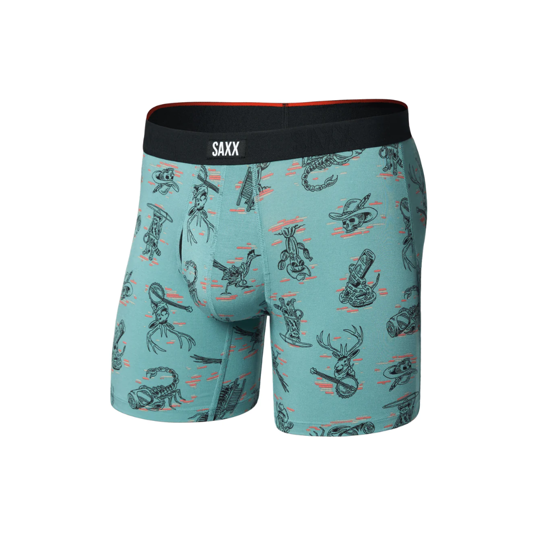 Saxx Men's Vibe Xtra Soft Comfort Boxer Brief Fly - Western Weird-Washed Teal