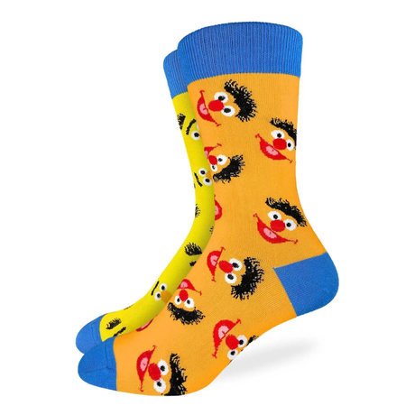 Good Luck Socks Good Luck Socks Men's Sesame Street, Bert and Ernie Mismatched Heads Socks Multi Shoe Size 7-12 Mens Socks