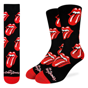 Good Luck Socks Good Luck Socks Men's The Rolling Stones, Red Hot Lips On Black Socks Multi Shoe Size 8-13 Mens Socks